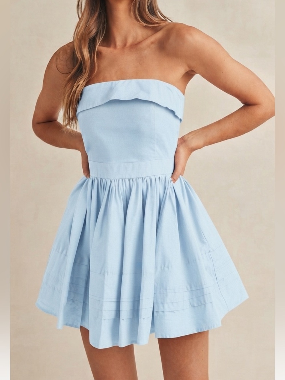 Mable Light Blue Poplin Strapless Mini Dress ✨